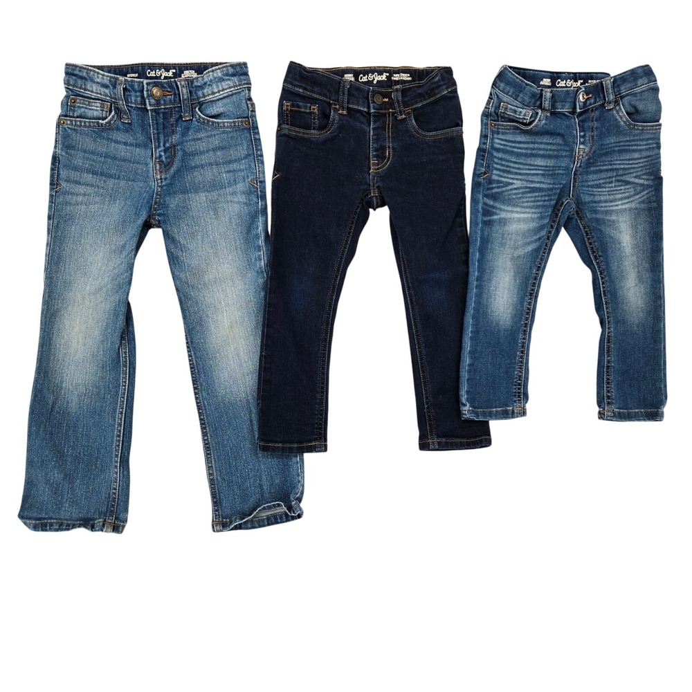 Cat & Jack Girls (3 Pair Bundle) 3T 4T 5 Jeans Skinny Bootcut Stretch Denim Blue
